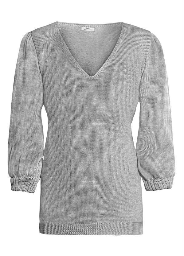 Outlet - Suéter Decote V Manga Bufante Cinza 5