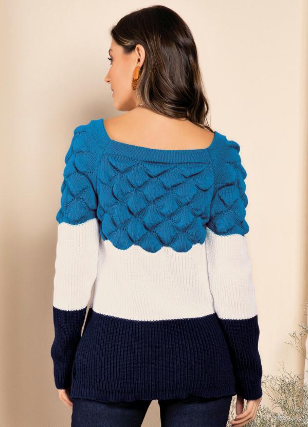 Quintess - Suéter em Tricô Azul/Off White/Marinho 2