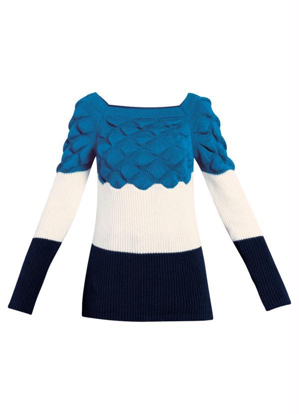 Quintess - Suéter em Tricô Azul/Off White/Marinho 5
