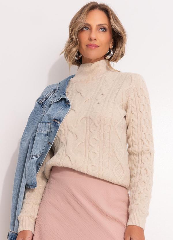 Quintess - Suéter em Tricô Bege Gola Alta 6