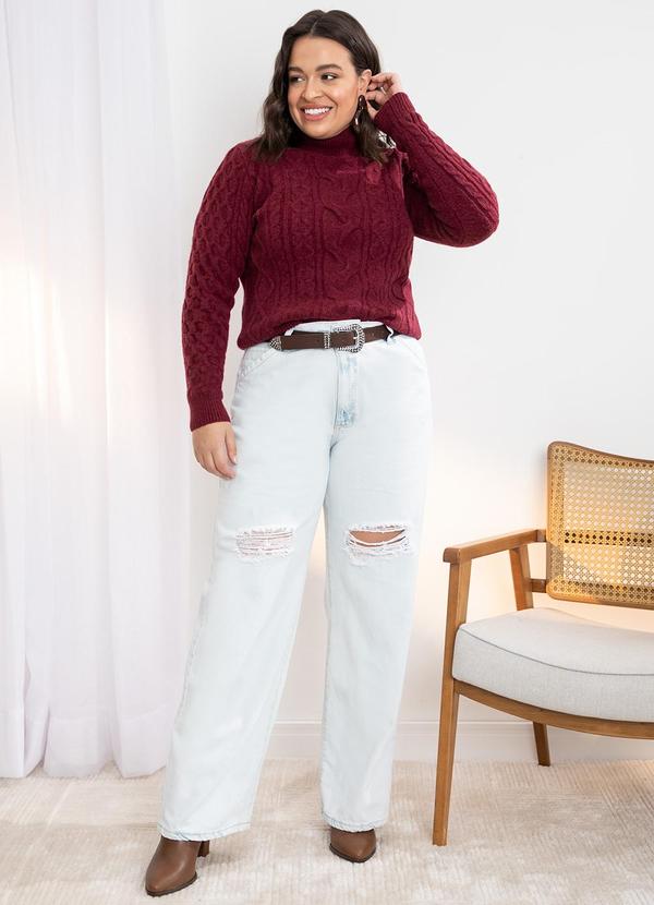 Quintess - Suéter em Tricô Bordô Gola Alta 12