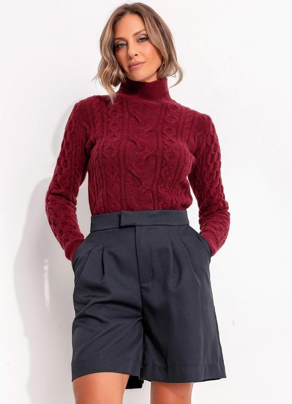 Quintess - Suéter em Tricô Bordô Gola Alta 7