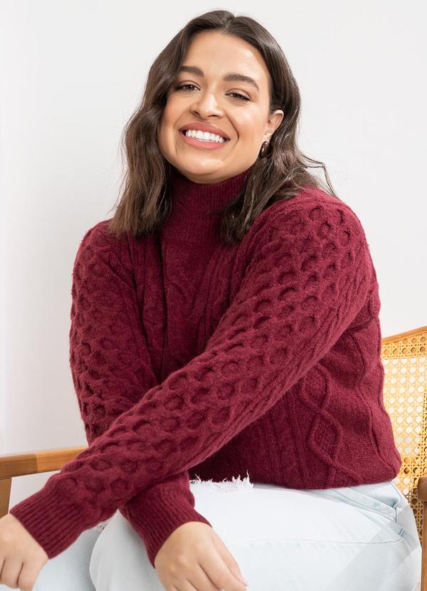 Quintess - Suéter em Tricô Bordô Gola Alta 10