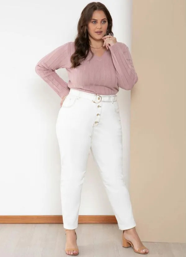 Quintess - Suéter em Tricô Canelado Rosê com Decote V 8