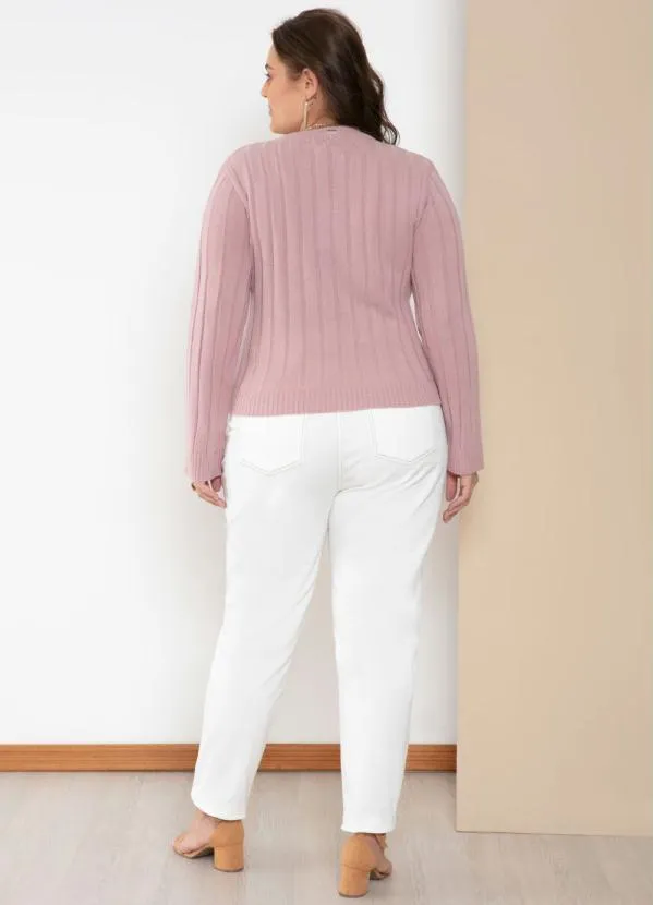 Quintess - Suéter em Tricô Canelado Rosê com Decote V 9