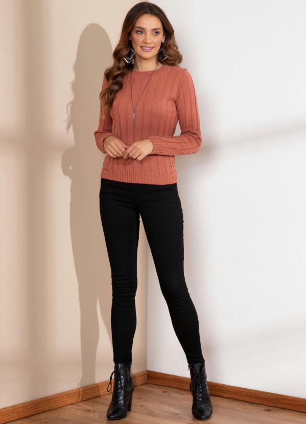 Quintess - Suéter em Tricô Canelado Telha 3