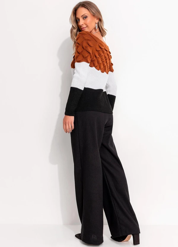 Quintess - Suéter em Tricô Caramelo/Off White/Preto 4