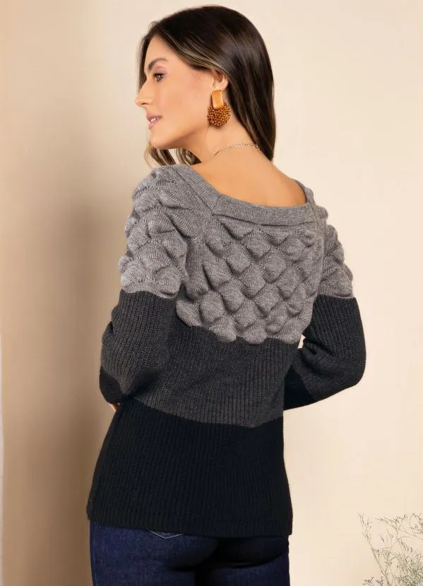 Quintess - Suéter em Tricô Cinza e Preto 2