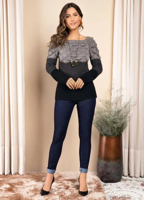 Quintess - Suéter em Tricô Cinza e Preto 3