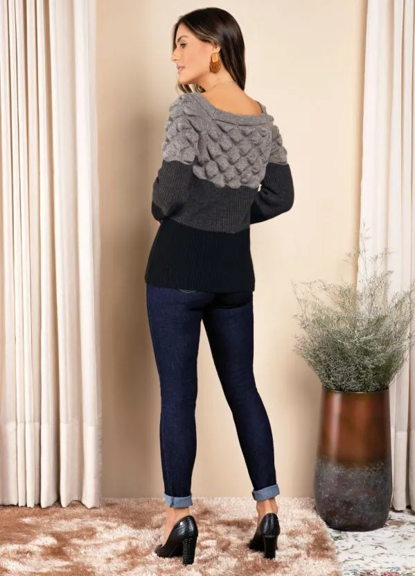 Quintess - Suéter em Tricô Cinza e Preto 4