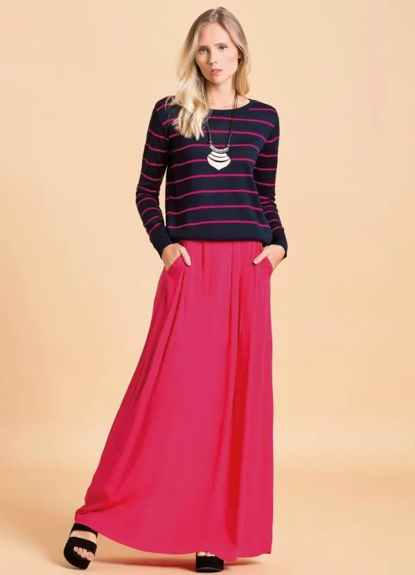 Quintess - Suéter em Tricô Listrado/Marinho/Rosa 4