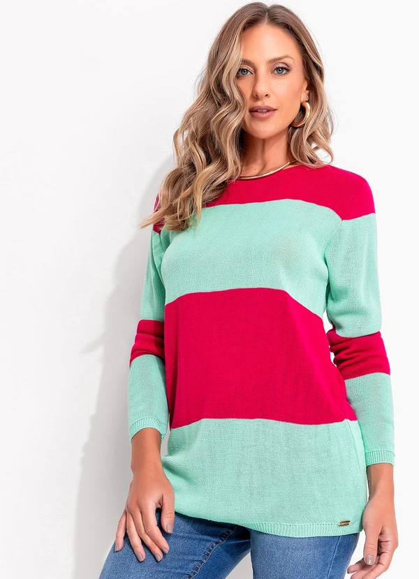 Quintess - Suéter em Tricô Pink e Menta 7