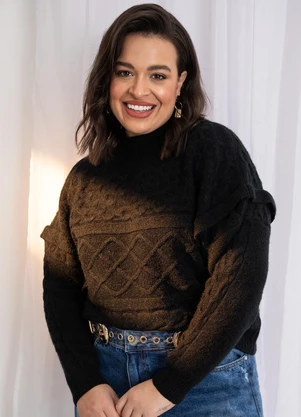 Quintess - Suéter em Tricô Preta com Textura - QUINTESS