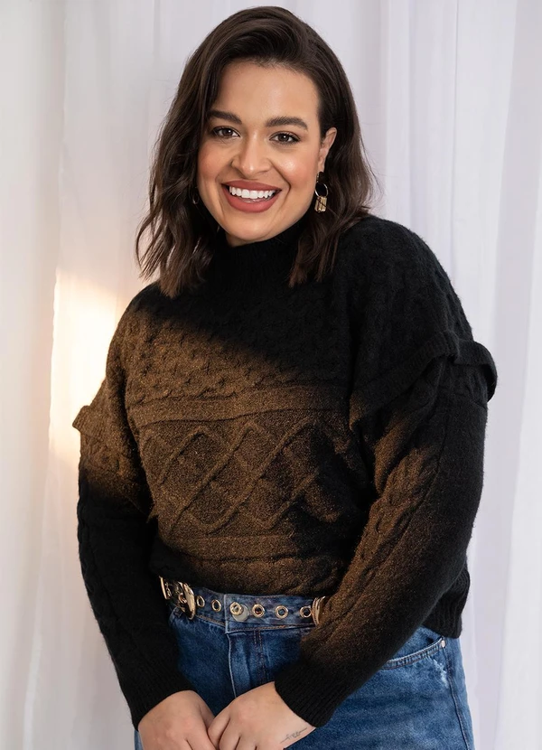 Quintess - Suéter em Tricô Preta com Textura 3