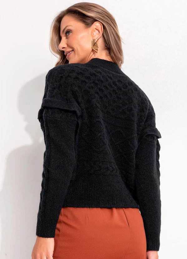 Quintess - Suéter em Tricô Preta com Textura 11