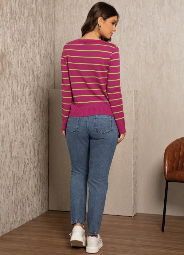 Quintess - Suéter em Tricô Rosa e Verde 4