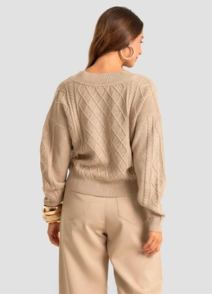 Infinita Cor - Suéter Feminino Decote em V Bege - INFINITA COR