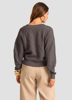 Infinita Cor - Suéter Feminino Decote em V Cinza - INFINITA COR