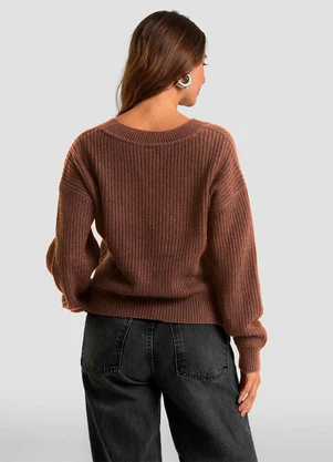 Infinita Cor - Suéter Feminino Decote em V Marrom - INFINITA COR
