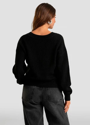 Infinita Cor - Suéter Feminino Decote em V Preto - INFINITA COR