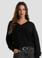 Infinita Cor - Suéter Feminino Decote em V Marrom - variação: Preto