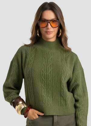 Dianna - Suéter Feminino em Tricot Gola Alta Verde - DIANNA