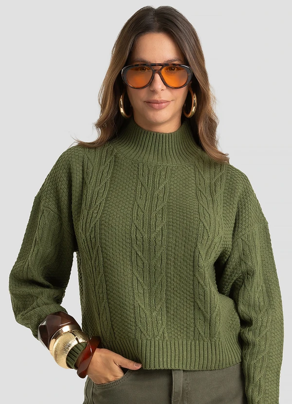 Dianna - Suéter Feminino em Tricot Gola Alta Verde