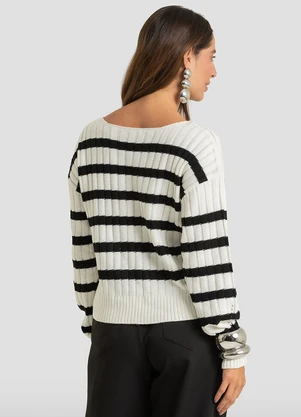 Dianna - Suéter Feminino em Tricot Listrado Bege - DIANNA