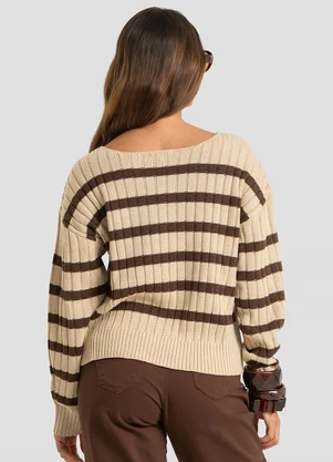 Dianna - Suéter Feminino em Tricot Listrado Marrom - DIANNA