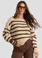 Dianna - Suéter Feminino em Tricot Listrado Bege - variação: Marrom