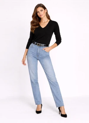 Rovitex - Suéter Feminino Gola V em Tricot Preto - ROVITEX