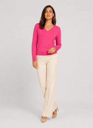 Rovitex - Suéter Feminino Gola V em Tricot Rosa - ROVITEX