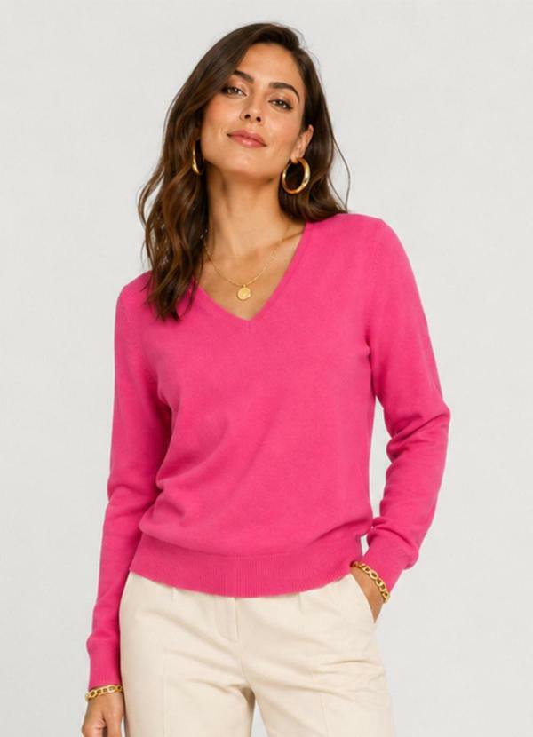Rovitex - Suéter Feminino Gola V em Tricot Rosa