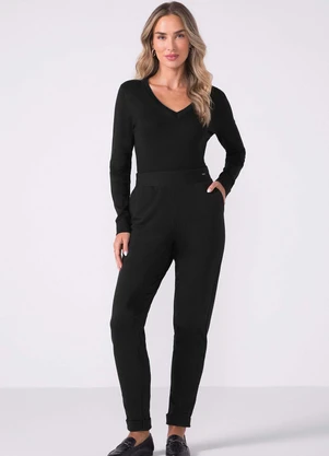 Marialícia - Suéter Feminino Tricot Decote V Preto - MARIALÍCIA