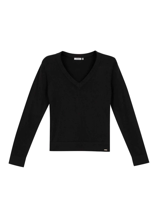 Marialícia - Suéter Feminino Tricot Decote V Preto 3