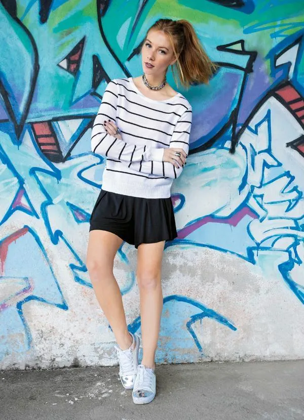 Quintess - Suéter Tricô Listrado Preto e Branco 8