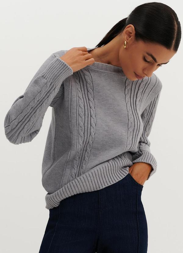 Principessa - Suéter Tricot Decote Redondo Gloria Cinza