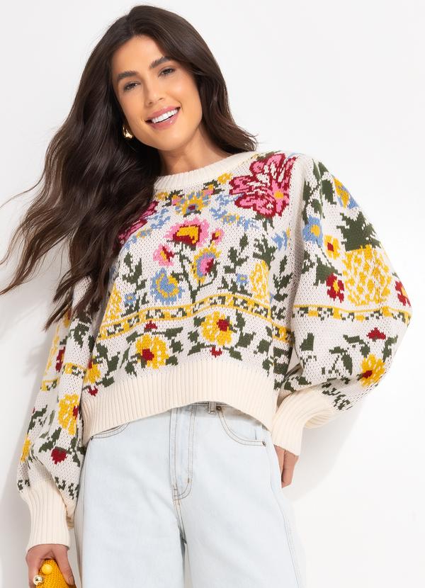 Farm - Suéter Tricot Jacquard Elisa Bege