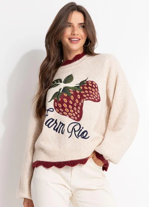 Farm - Suéter Tricot Morango Bege - FARM