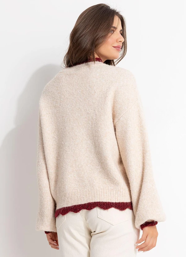 Farm - Suéter Tricot Morango Bege 2