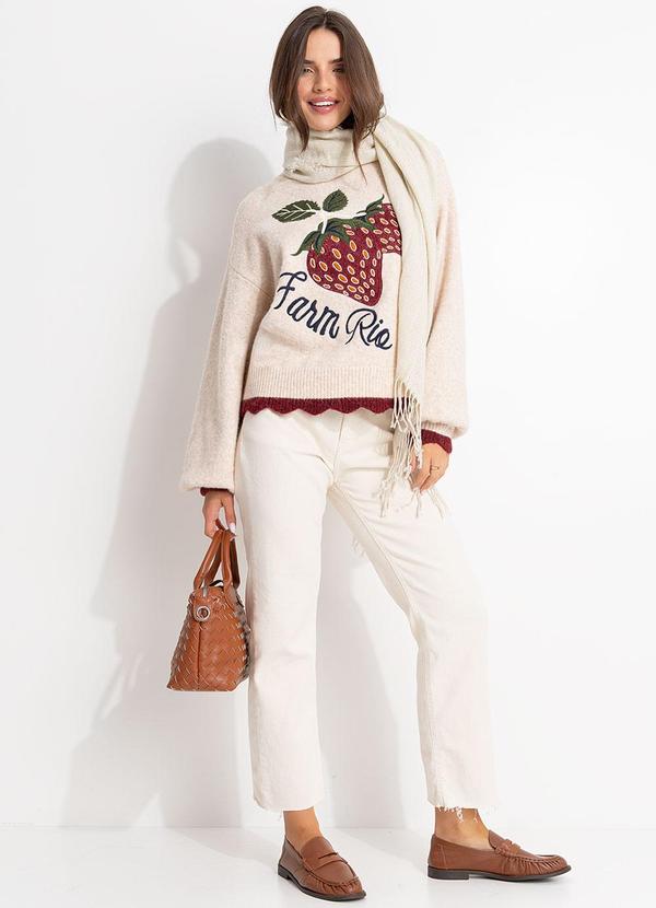 Farm - Suéter Tricot Morango Bege 3