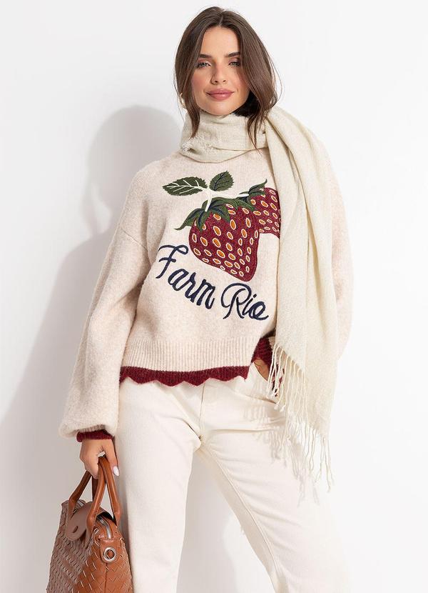 Farm - Suéter Tricot Morango Bege 5