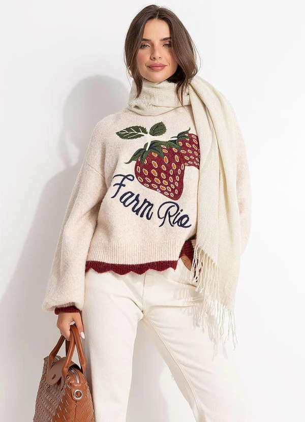 Farm - Suéter Tricot Morango Bege 5