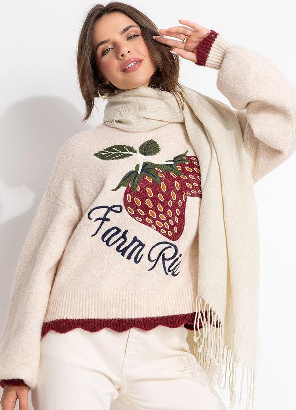 Farm - Suéter Tricot Morango Bege 6