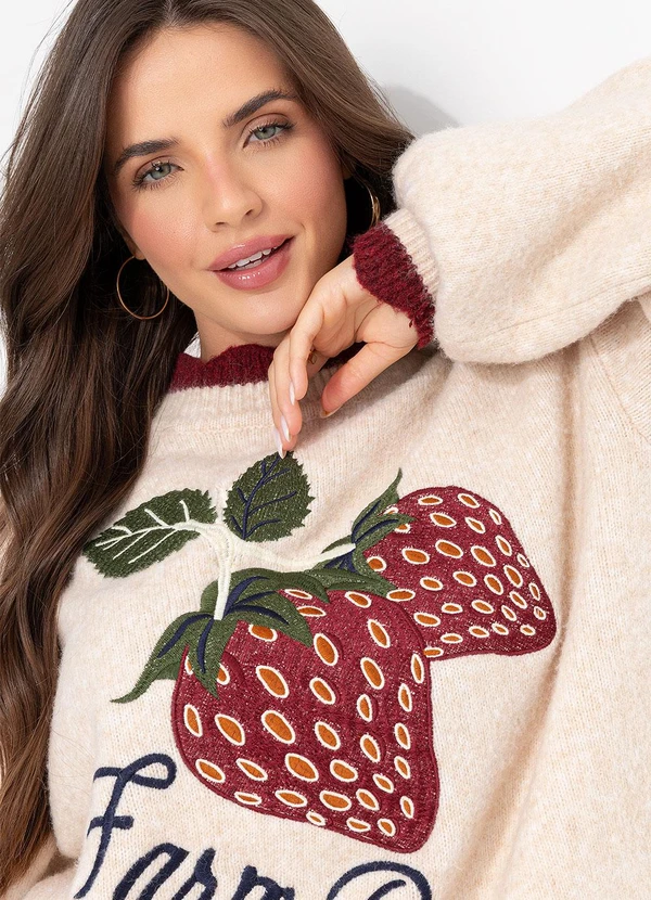 Farm - Suéter Tricot Morango Bege 7
