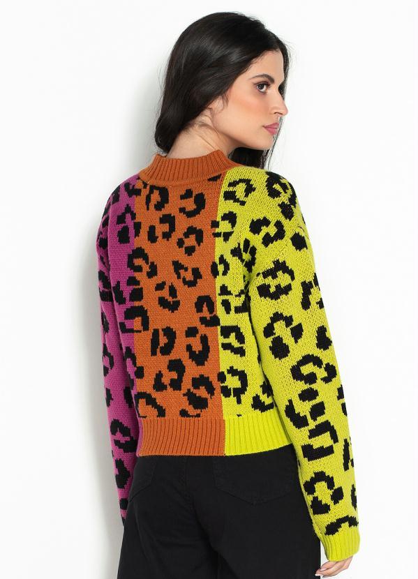 Farm - Sweater Curto de Tricot Leopardo Mix Estampado 2