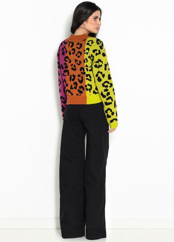 Farm - Sweater Curto de Tricot Leopardo Mix Estampado 4