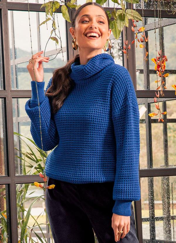 Cativa - Tricô Feminino com Gola Diferenciada Azul