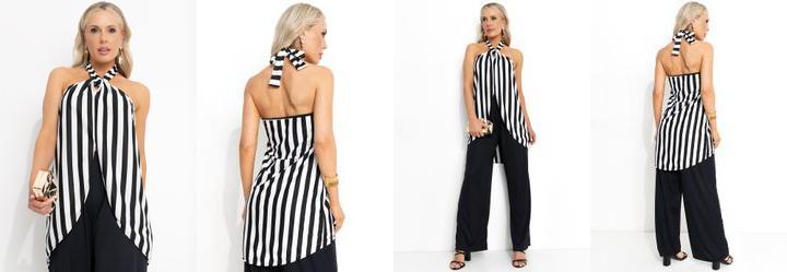 Blusa Listrado Preto e Branco em Malha Fio Tinto