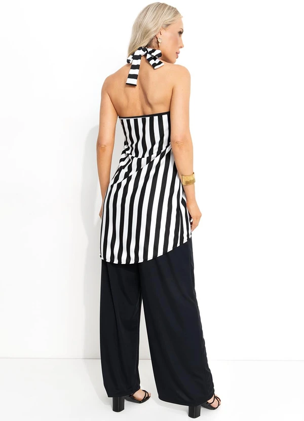 Moda Pop - Blusa Listrado Preto e Branco em Malha Fio Tinto 4